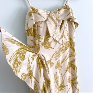 Anthropologie Cream Midi Dress with Mustard Bird Print